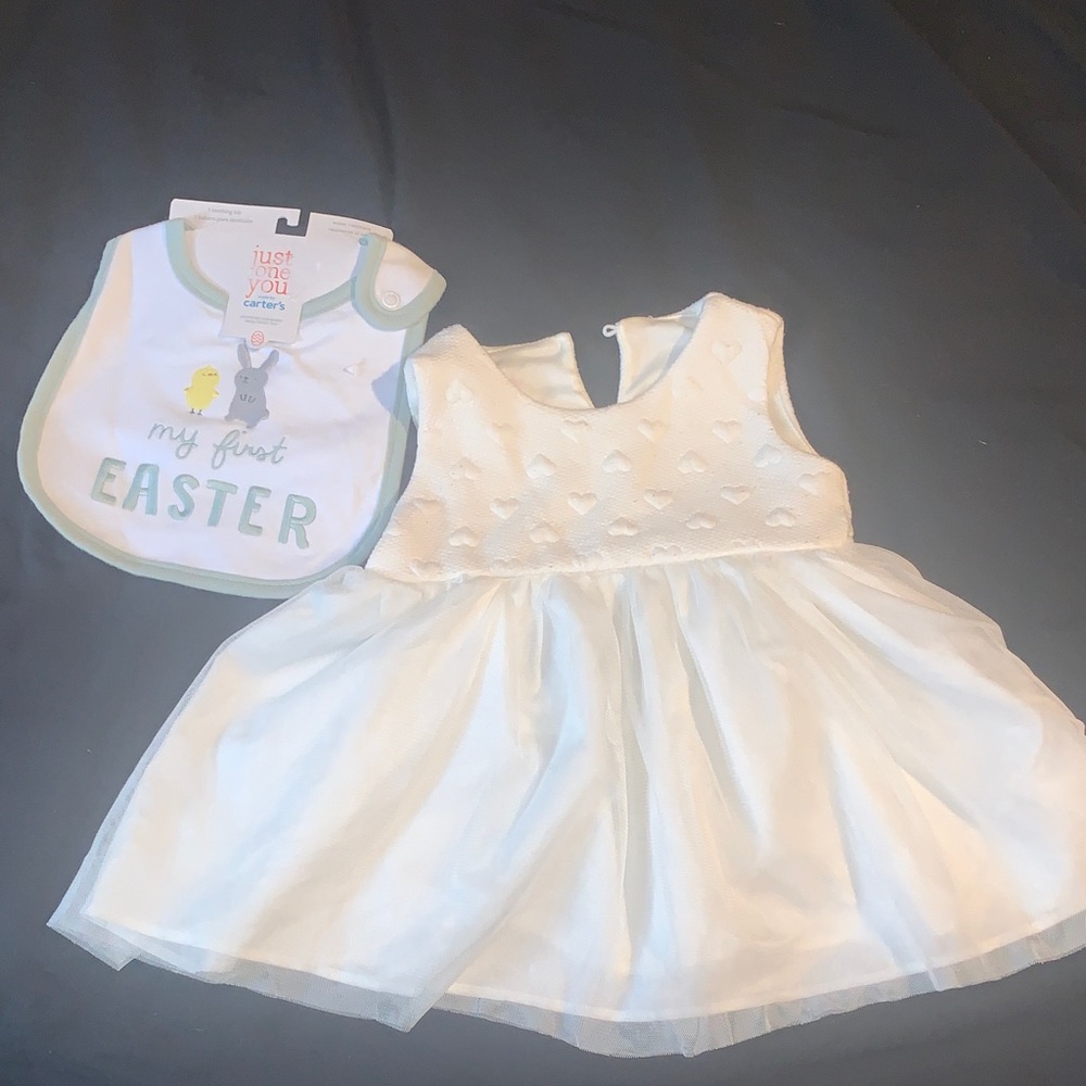 Carter's White Easter Dress with White ‘My First Easter’ Bib